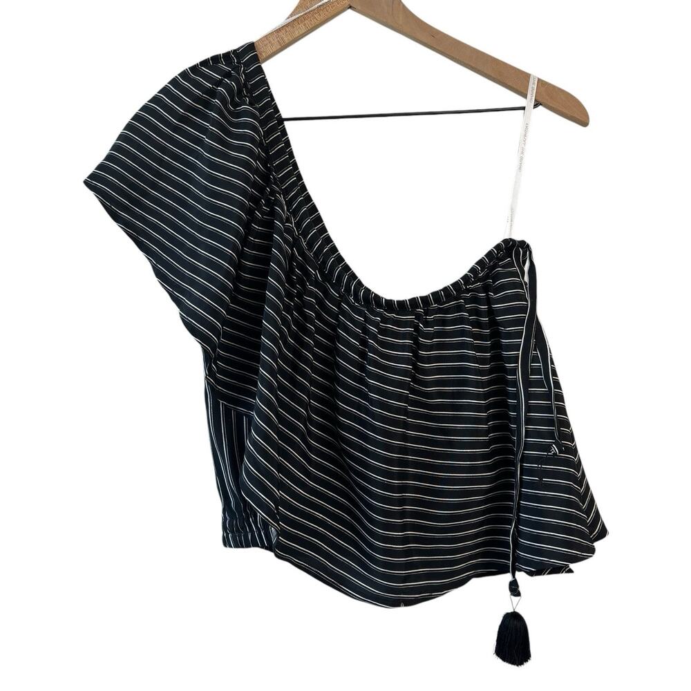 Faithfull The Brand Top Small Black White Striped‎ One Shoulder San Andres New